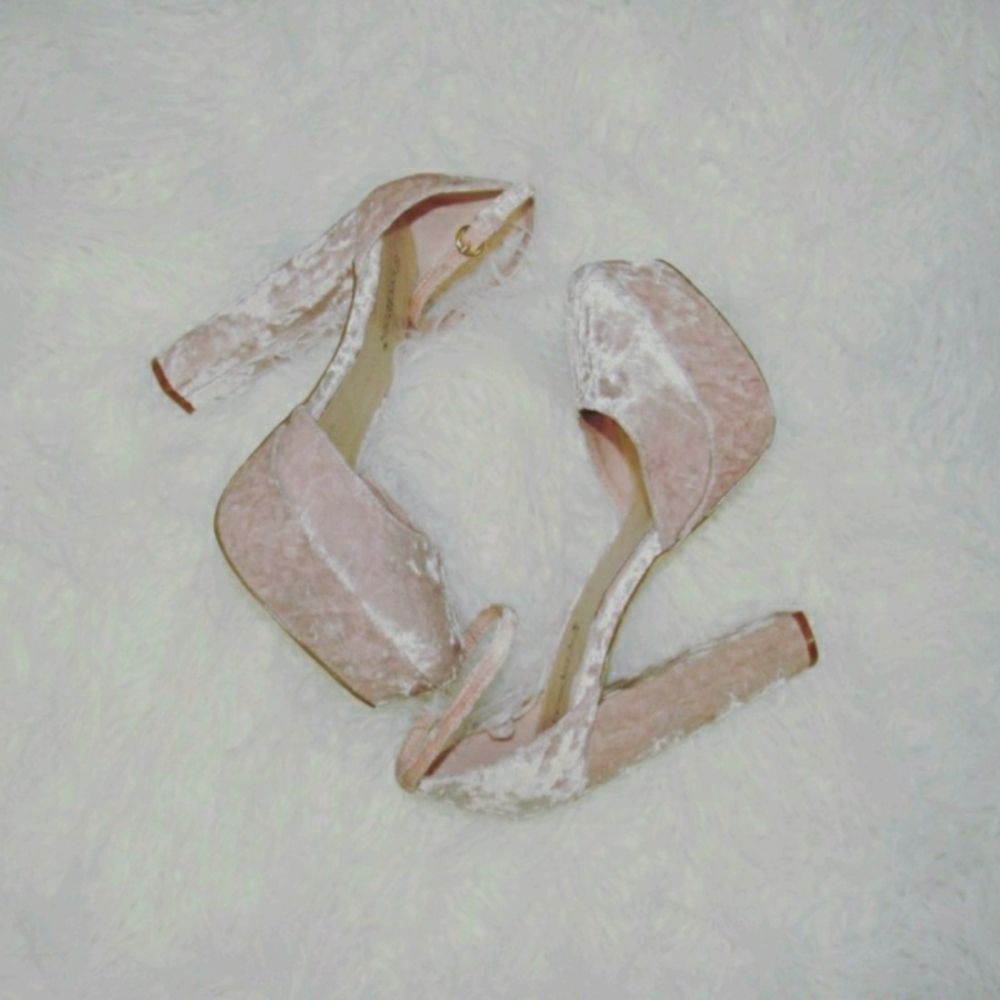Pink Crushed Velvet Platform Heels